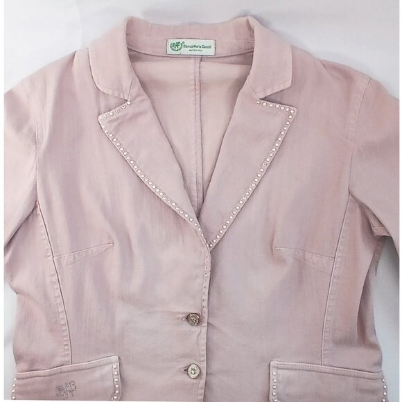 Bianca Maria Caselli Chic Light Pink Mauve Denim Blazer with Embellished Trim - Picture 4 of 10